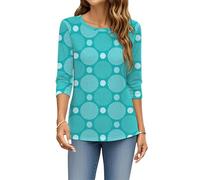 T-shirt con maniche a 3/4 da donna, camicia a maniche a tre quarti con stampa a pois, camicette larghe autunnali alla moda da indossare tutti i giorni, Verde, S