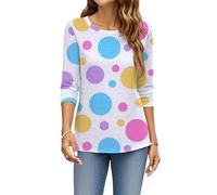 T-shirt con maniche a 3/4 da donna, camicia a maniche a tre quarti con stampa a pois, camicette larghe autunnali alla moda da indossare tutti i giorni, Multicolore, XXL