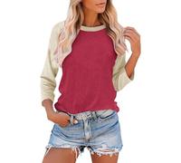 T-shirt con maniche a 3/4 per donna UK Fashion Colour Block Maniche Raglan T-shirt da baseball Primavera Estate Autunno Top Casual Vestibilità ampia T-shirt girocollo Camicette Vendita Ordine Moda
