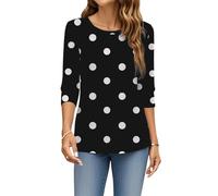 T-shirt con maniche a 3/4 per le donne con stampa a pois casual a tre quarti camicia autunnale moda top vestiti abbigliamento quotidiano, Bianco S, XL