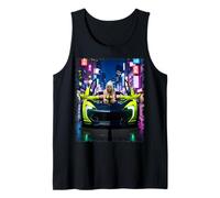T-shirt con ragazza su di esso sexy bionda che fa spaccature sulla macchina Canotta