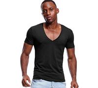 T Shirt con scollo a V profondo per gli uomini Low Cut Stretch Tee invisibile Vee Top manica corta Nero L
