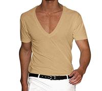 T-shirt con scollo a V profondo per uomo a basso taglio Vneck Tee invisibile, traspirante, con orlo Vee Top Scoop, muscolo elasticizzato, palestra, allenamento, maniche corte, canotta dal taglio