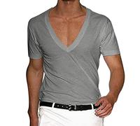 T-shirt con scollo a V profondo per uomo a basso taglio Vneck Tee invisibile, traspirante, con orlo Vee Top Scoop, muscolo elasticizzato, palestra, allenamento, maniche corte, canotta dal taglio