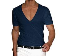 T-shirt con scollo a V profondo per uomo a basso taglio Vneck Tee invisibile, traspirante, con orlo Vee Top Scoop, muscolo elasticizzato, palestra, allenamento, maniche corte, canotta dal taglio