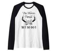 T-shirt con scritta divertente "The Horrors Persist But So Do I" Maglia con Maniche Raglan