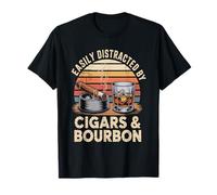 T-Shirt con Scritta Easily Distracted by Cigar - Funny Bourboun Dad Maglietta