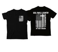 T-shirt con scritta "God Family Country in That Order", maglietta con scollo a V e stampa grafica classica, Nero-1, S