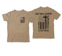 T-shirt con scritta "God Family Country in That Order", maglietta con scollo a V e stampa grafica classica, Khaki-1., S