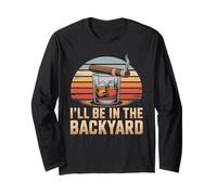 T-Shirt con Scritta in Inglese I 'll be in The Backyard Cigar, Motivo: Bourbon Whiskey Dad Maglia a Manica