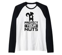 T-Shirt con Scritta Protect Your Nuts, Divertente Scoiattolo, Idea Maglia con Maniche Raglan