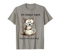 T-Shirt con Scritta This Is My Calm Face Cat in Coffee Cup Maglietta