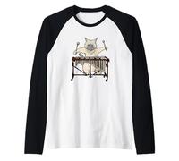 T-shirt con stampa di gatto che suona il vibrafono Jazz Marimba Maglia con Maniche Raglan