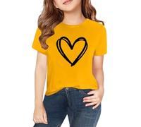 T Shirt con teschio da donna a maniche corte per primavera, e ragazze, stampa 2D, scollo rotondo, confortevole, casual, a maniche corte, compatibile con pantaloni da moto da donna, giallo., 6-7 Anni