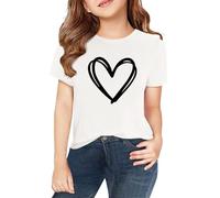 T Shirt con teschio da donna a maniche corte per primavera, e ragazze, stampa 2D, scollo rotondo, confortevole, casual, a maniche corte, compatibile con pantaloni da moto da donna, bianco, 3-4 Anni