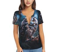 T-shirt corta con stampa sexy con scollo a V e motivo gufo, abbigliamento fitness portatile da viaggio, abbigliamento da casa e all'aperto, Nero, L