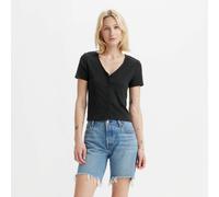 T-shirt corta scollo a V Nero XS Tinta unita