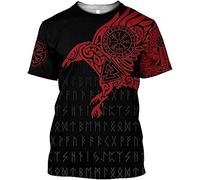 T-shirt corvo vichingo nero mitologia vichinga corvo di odino magliette in poliestere grafico magliette da palestra per allenamento estivo ad asciugatura rapida (Color : A, Size : L)