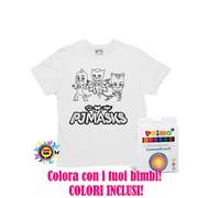 T-shirt cotone bambino da colorare 8 COLORI PER TESSUTI INCLUSI stampa Pj Masks