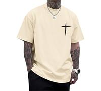 T-shirt cristiane per gli uomini magliette in cotone t-shirt religiose stampate a croce corta top oversize vestiti per le vacanze, Croce cremosa sul petto, 3XL