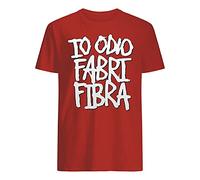 T-Shirt Cult in Cotone Naturale con Stampa: io odio Fabri Fibra (M, Rosso)