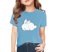 T-shirt da bambina 110 estive, scollo rotondo, top per bambini, traspirante, tinta unita, a maniche corte, casual, in cotone, abbigliamento estivo, comodo, taglia 100-160, Celeste., 120