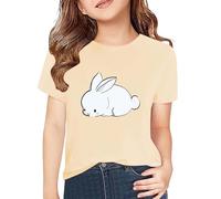 T-shirt da bambina 110 estive, scollo rotondo, top per bambini, traspirante, tinta unita, a maniche corte, casual, in cotone, abbigliamento estivo, comodo, taglia 100-160, cachi, 160 cm