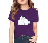 T-shirt da bambina 110 estive, scollo rotondo, top per bambini, traspirante, tinta unita, a maniche corte, casual, in cotone, abbigliamento estivo, comodo, taglia 100-160, Lilla, 140