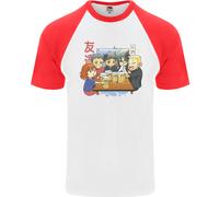 T-Shirt Da Baseball S/S Per Uomini Con Amici Chibi Anime Che Bevono Birra