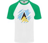 T-Shirt Da Baseball S/S Per Uomini Con Bandiera Di Saint Lucia E Lucian Day
