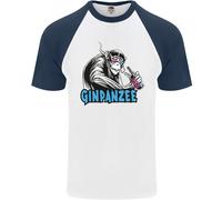 T-Shirt Da Baseball S/S Per Uomini Con Scimmia Bevitrice Di Gin Divertente