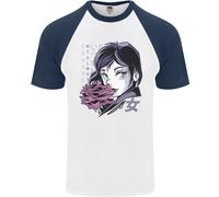 T-Shirt Da Baseball S/S Per Uomo Con Ragazza Anime E Fiori