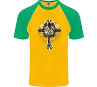 T-Shirt Da Baseball S/S Per Uomo Steampunk Cross Gothic Heavy Metal Biker