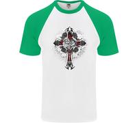T-Shirt Da Baseball S/S Per Uomo Steampunk Cross Gothic Heavy Metal Biker