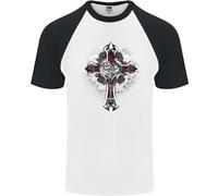 T-Shirt Da Baseball S/S Per Uomo Steampunk Cross Gothic Heavy Metal Biker