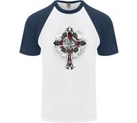 T-Shirt Da Baseball S/S Per Uomo Steampunk Cross Gothic Heavy Metal Biker