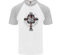 T-Shirt Da Baseball S/S Per Uomo Steampunk Cross Gothic Heavy Metal Biker