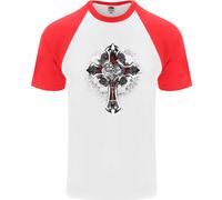 T-Shirt Da Baseball S/S Per Uomo Steampunk Cross Gothic Heavy Metal Biker