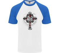 T-Shirt Da Baseball S/S Per Uomo Steampunk Cross Gothic Heavy Metal Biker