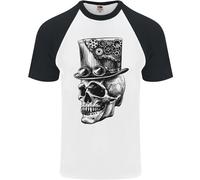T-Shirt Da Baseball S/S Uomo Con Teschio Steampunk E Cappello A Cilindro