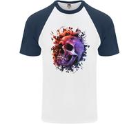 T-Shirt Da Baseball Uomo Con Teschio E Fiori Di Ragno