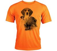T-shirt da caccia con motivo cinghiale e Beagle [con testo personalizzabile], Uomo, Fluo, M