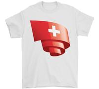 T-Shirt Da Calcio Per Uomini Con Bandiera Della Svizzera Arricciata 100% Cotone