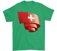 T-Shirt Da Calcio Per Uomini Con Bandiera Della Svizzera Arricciata 100% Cotone