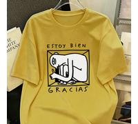 T-shirt da donna 100% cotone, mini design con schiena chiusa, adatta per la primavera/estate e per uno stile sportivo/casual tutto l'anno, top a maniche corte da donna giallo zenzero alla moda, morbid