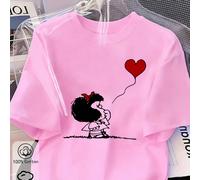 T-shirt da donna 100% cotone, oversize, con un grazioso motivo a cuori, adatta per la primavera/estate e per uno stile sportivo/casual tutto l'anno, top a maniche corte rosa pesca chiaro, alla moda, m