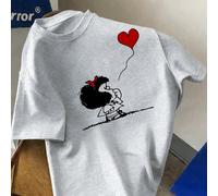 T-shirt da donna 100% cotone, oversize, con un grazioso motivo a cuori, adatta per la primavera/estate e per uno stile sportivo/casual tutto l'anno, top a maniche corte grigio, alla moda, morbido e tr