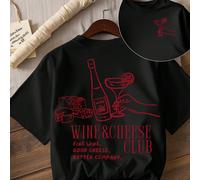 T-shirt da donna a girocollo con stampa "Wine and Cheese Club" L,M,S,XL,XXLNataleTessuto in maglia