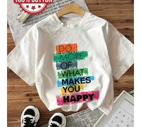 T-shirt da donna a maniche corte con scollo tondo - stampa grafica "Fai di più di ciò che ti rende felice", rosa pastello con scritte colorate, leggera e traspirante per l'estate e la primavera, lavab