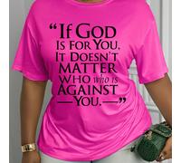 T-shirt da donna a maniche corte, con stampa della frase "Se Dio ti sostiene, non importa chi si oppone", adatta per primavera ed estate, modello combinato, collo tondo 0XL,1XL,2XL,3XL,4XLColore unico